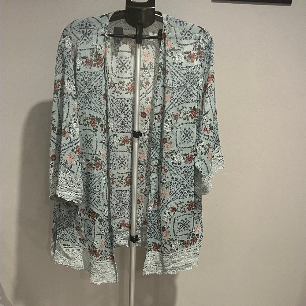Floral Lace Trim Kimono Cardigan (343)
